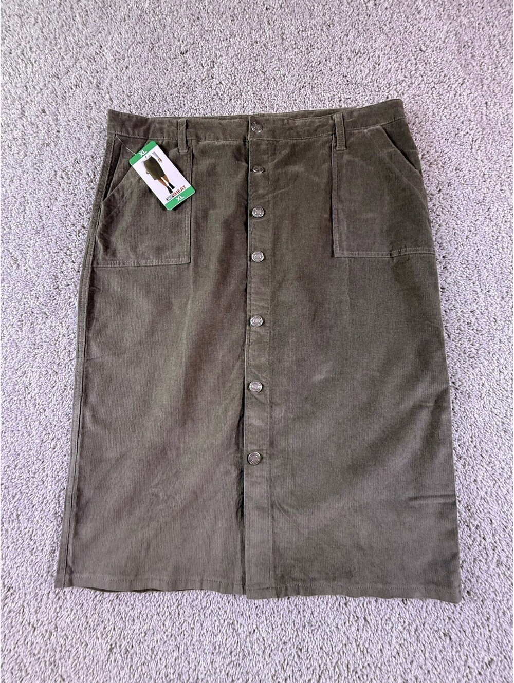 NWT 32 Degrees Heat Women's Straight Midi Corduroy Skirt Green, Size XL